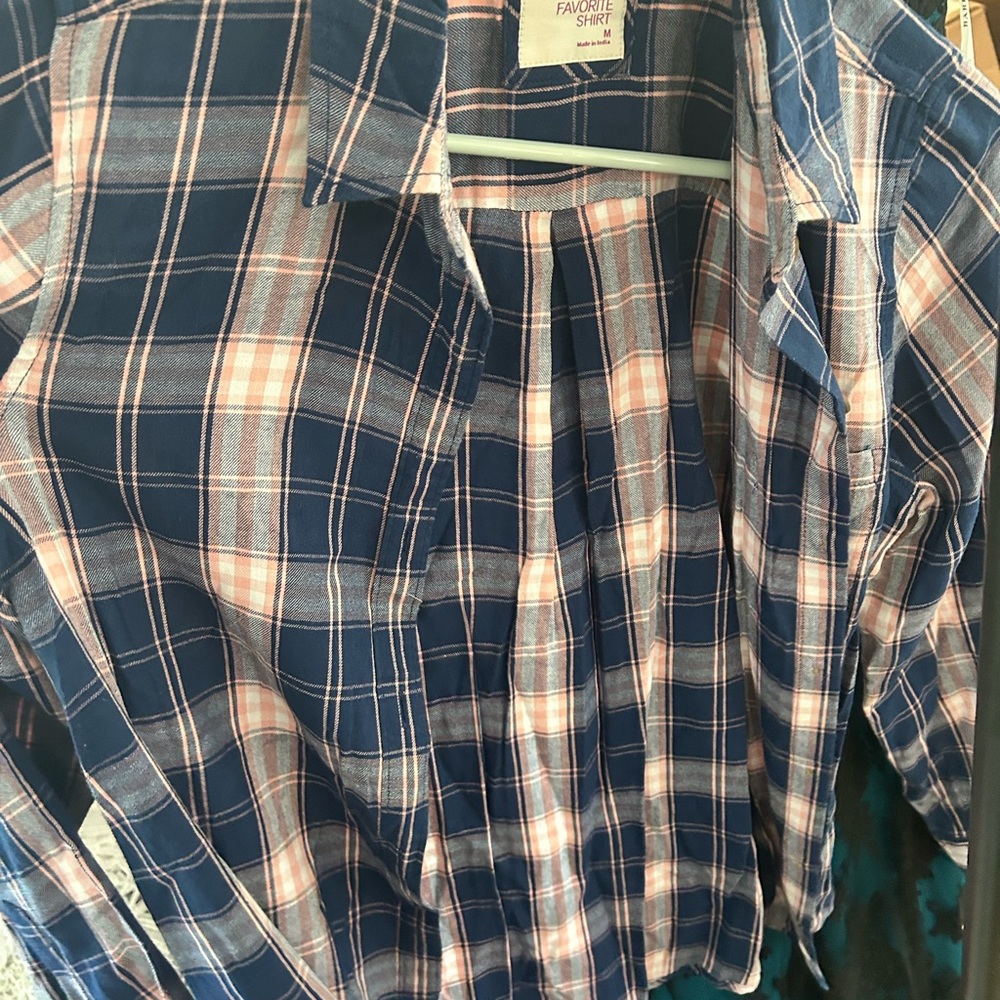 SO Navy and Pink Plaid Casual Shirt